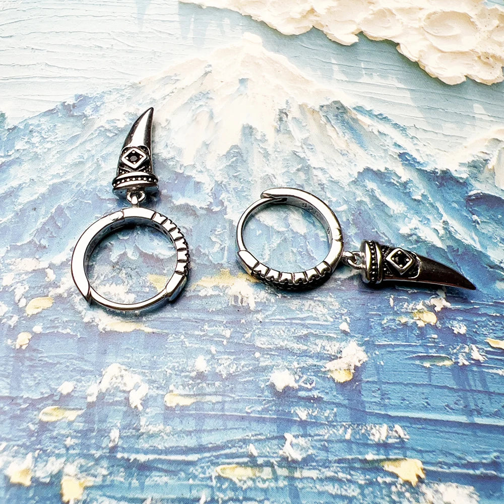 Creole Hoop Wolf Tooth Örhänge 925 Sterling Silver