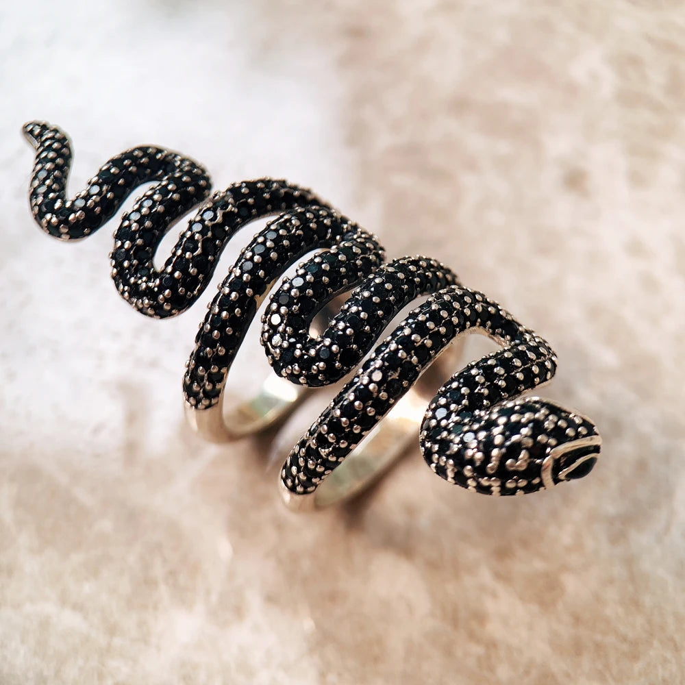 Black Snake Ring 925 Sterling Silver